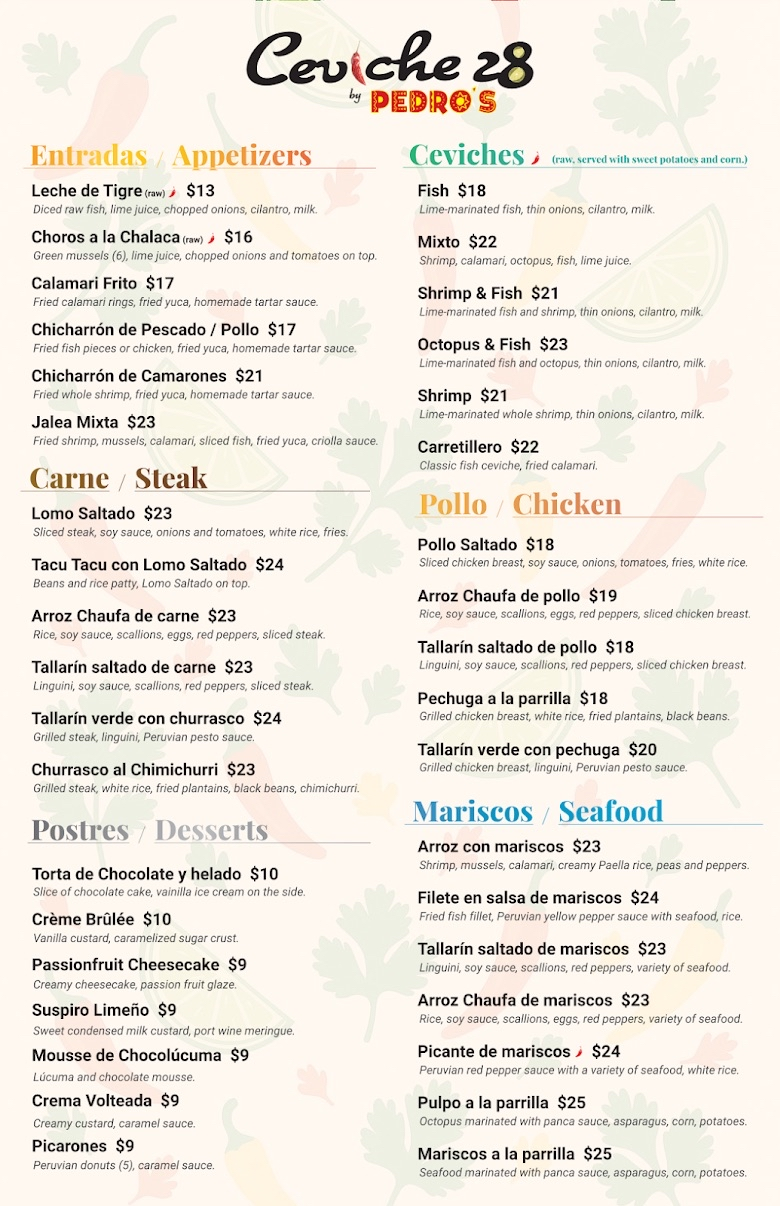 ceviche 28 menu front page daytona beach and ormond beach