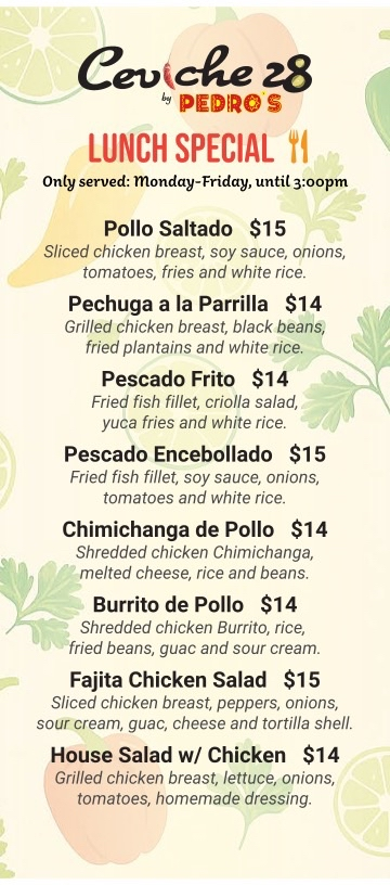 ceviche 28 lunch specials daytona beach ormond beach