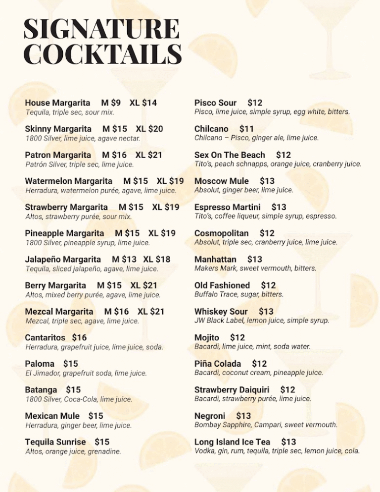 ceviche 28 menu signature cocktails daytona beach ormond beach